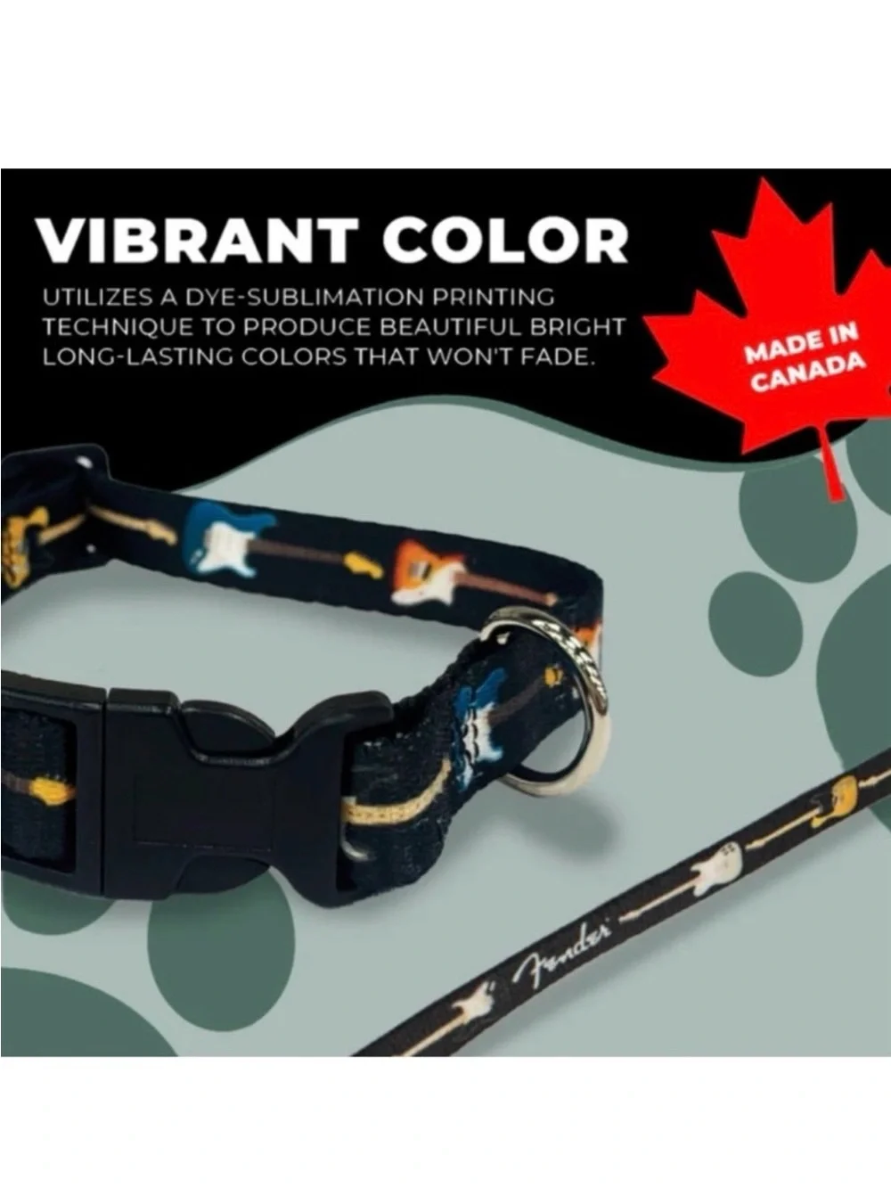 Perri's Fender Guitar Size Large (56-70 lbs) Pet Logo Dog Collar Black New W Tag